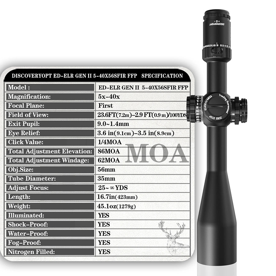 DISCOVERYOPT ED-ELR GEN II 5-40X56SFIR FFP-MRAD/MOA-Z Diameter:35MM