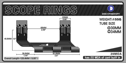 One-piece 20MOA Mounts 34mm tube - DiscoveryOpt Rifle Scopes-UK - Optics Scope