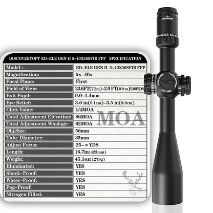 DISCOVERYOPT ED-ELR GEN II 5-40X56SFIR FFP-MRAD/MOA-Z Diameter:35MM