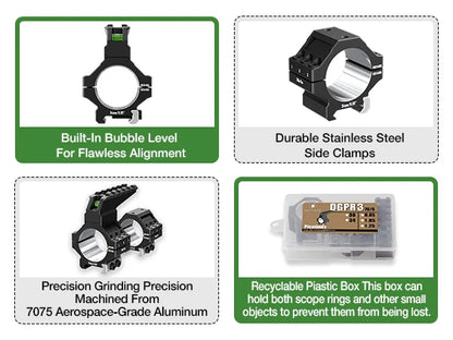 2025 NEW! 7075 Series Aluminum Heavy Duty Scope Rings -  Bubble Level & Picatinny Rail | 30MM or 34MM-Fits 0.85/1.05/1.25-inch Bases