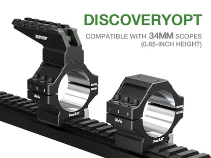 2025 NEW! 7075 Series Aluminum Heavy Duty Scope Rings -  Bubble Level & Picatinny Rail | 30MM or 34MM-Fits 0.85/1.05/1.25-inch Bases