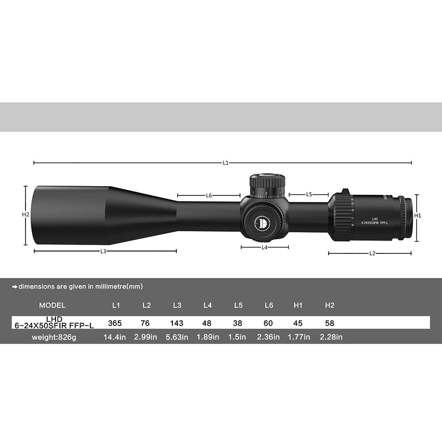 LHD 6-24x50 SFIR FFP-L Locking Turret optics scope