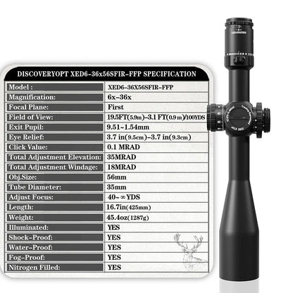 2025 NEW! XED 6-36X56SFIR FFP-MRAD/MOA-ZERO STOP Tube:35MM