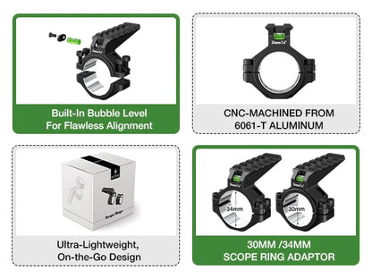 2025 NEW! 6061 Series Aluminum Scope Rings -  Bubble Level & Picatinny Rail | 30/34MM-Fits 0.85-inch Bases