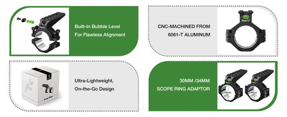 2025 NEW! 6061 Series Aluminum Scope Rings -  Bubble Level & Picatinny Rail | 30/34MM-Fits 0.85-inch Bases